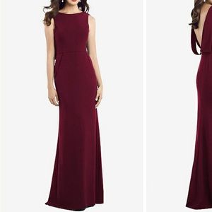 Dessy Collection Draped Backless Crepe Dress with Pockets- Cabernet
